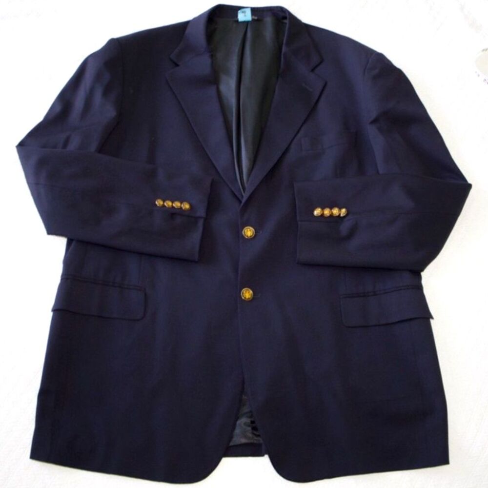 Zanieri Super 100s 100% Wool Blazer Navy Gold Buttons 48L
